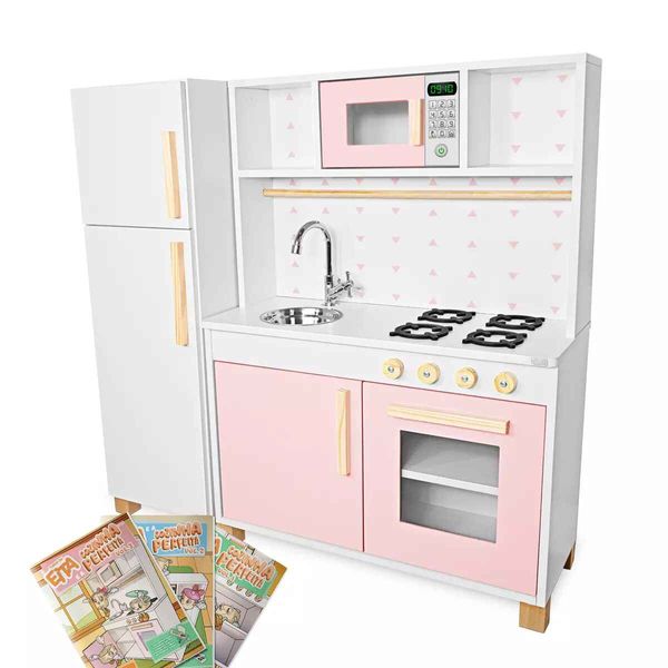 Kit Cozinha Infantil com Geladeira Rosa Bebê