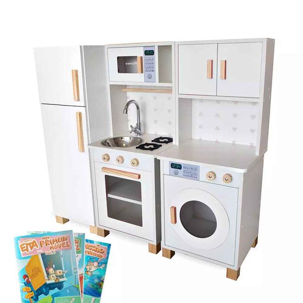 Kit Mini Cozinha Infantil com Geladeira e Máquina de Lavar Branco