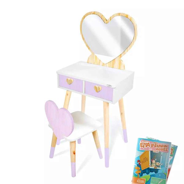 Penteadeira Infantil com Espelho e Cadeira Coração Penteadeira com Cadeirinha e Espelho Coração P Lilás