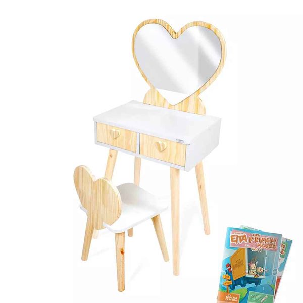 Penteadeira com Cadeirinha e Espelho Coração G Pinus