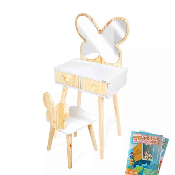 Penteadeira Infantil com Espelho e Cadeira Borboletinha Penteadeira Cadeirinha e Espelho Borboleta P Pinus