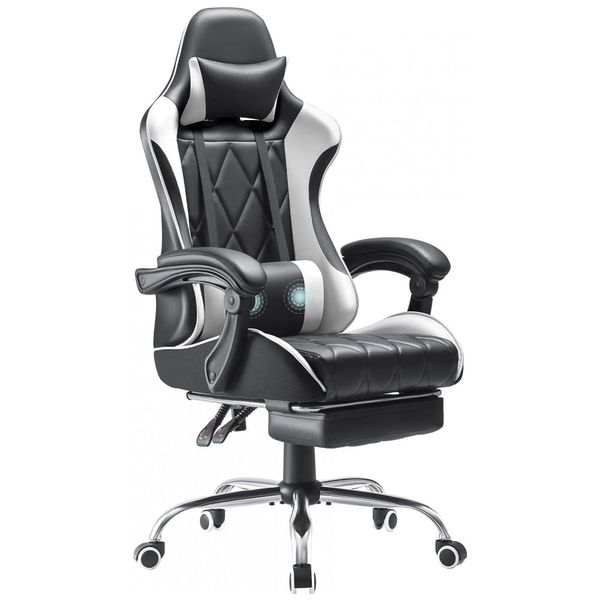 Cadeira Gamer Reclinável e Giratória com Apoio para Lombar, Cabeça e Pés, Homall, Branca