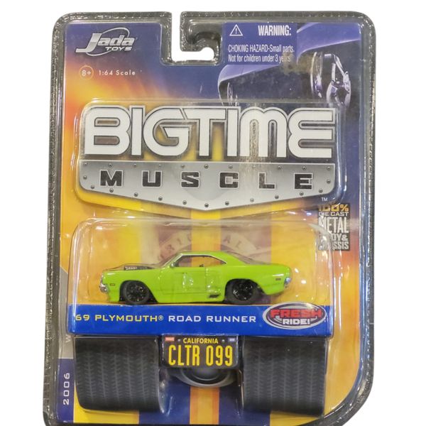 Carrinho Colecionável 69 Plymouth Road Runner Dodge Série BIGTIME em Metal e Pneus de Borracha 1magnus 12006