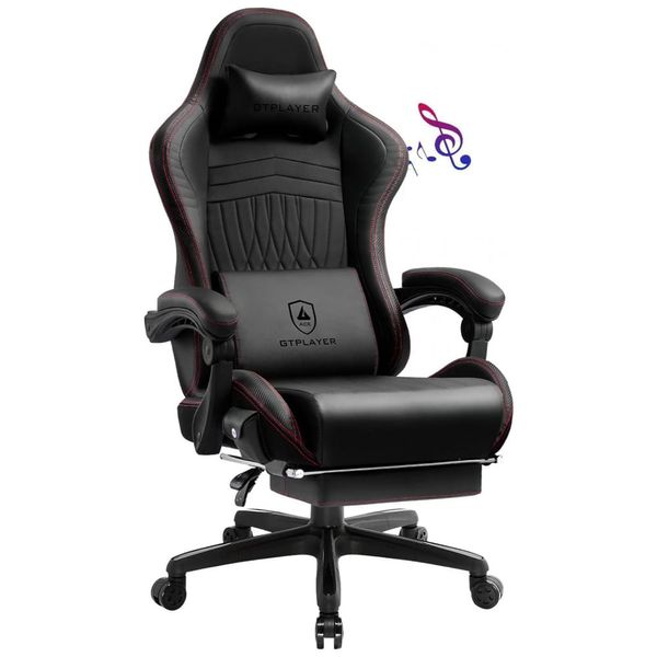 Cadeira Gamer Reclinável e Giratória com Alto Falantes, Bluetooth e Apoio para Pés, GTPLAYER, Vermelho e Preto