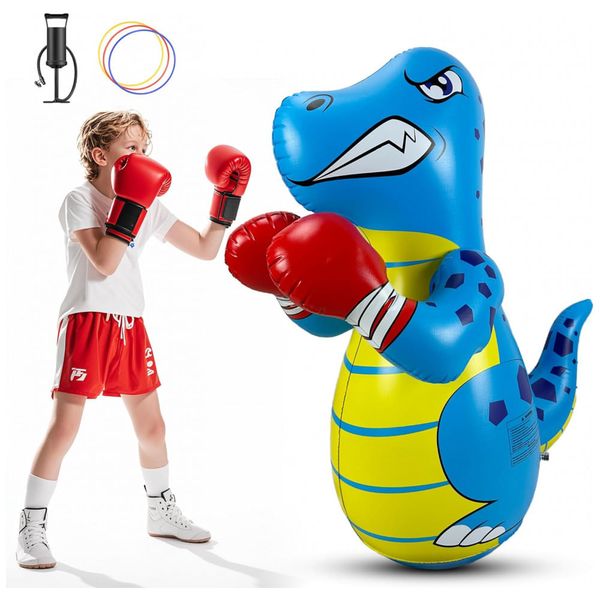 FloVogue Boneco Inflável de Dinossauro para Crianças com Bomba de Ar - 120 cm, Atividades de Boxe e Jogo de Arremesso