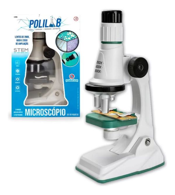Microscópio Infantil Polilab Com 3 Lentes Zoom 1200x Polibrinq