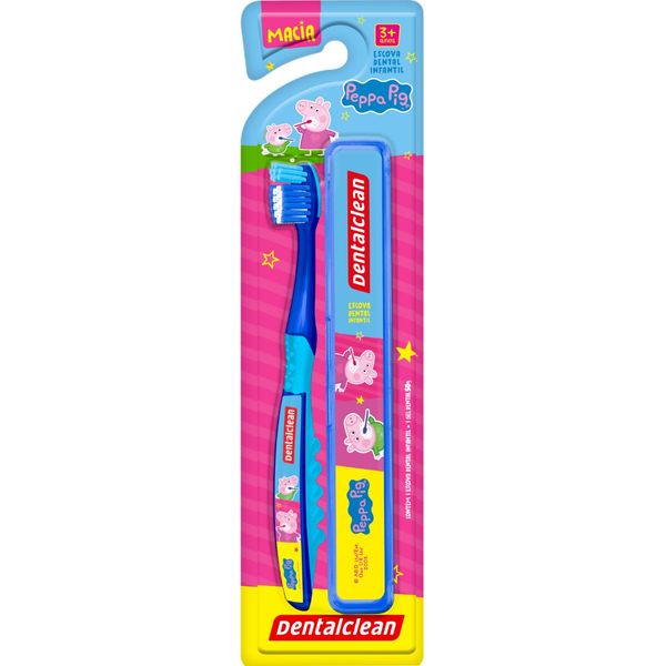 KIT ESCOVA + ESTOJO PEPPA PIG - MACIA - 3 ANOS+ DENTALCLEAN AZUL