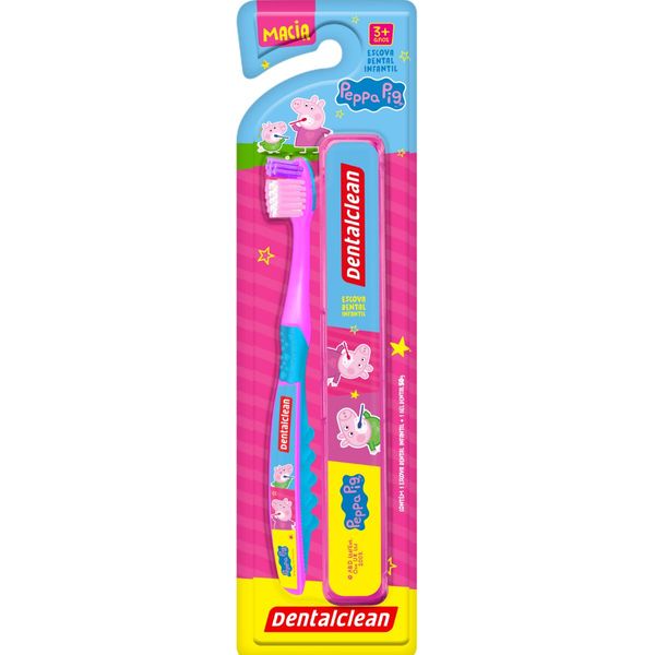 KIT ESCOVA + ESTOJO PEPPA PIG - MACIA - 3 ANOS+ DENTALCLEAN ROSA