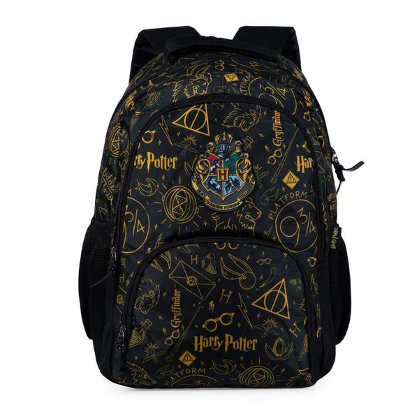Mochila Escolar Juvenil Harry Potter Estampada Preto U / Preto