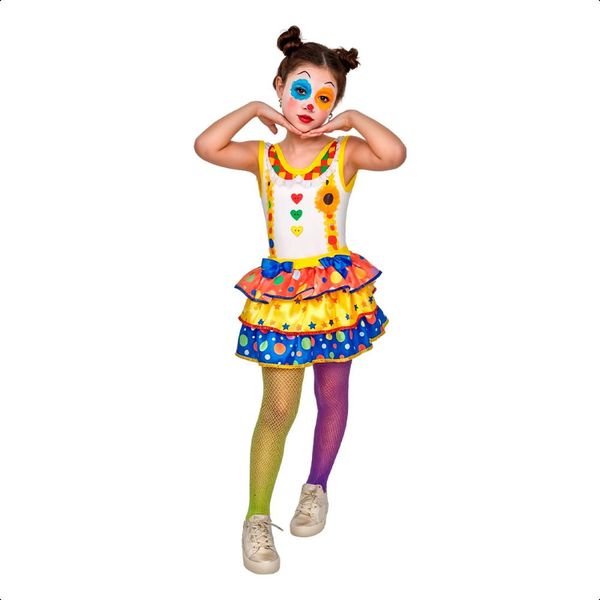 Fantasia Palhacinha Menina Infantil de Carnaval Completa G / Branco