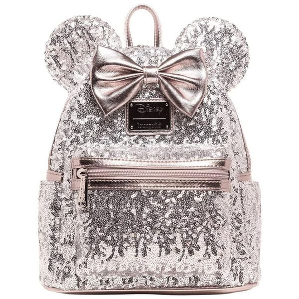 Mochila Escolar Infantil Loungefly Disney Minnie Mouse para Crianças a Partir de 6 Anos, Prateada 110v