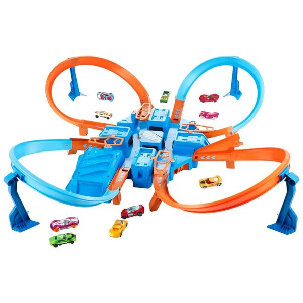 Conjunto de Pistas Hot Wheels com Carro em Escala 1:64 e 4 Interseções e Impulsionador Motorizado, Azul ND