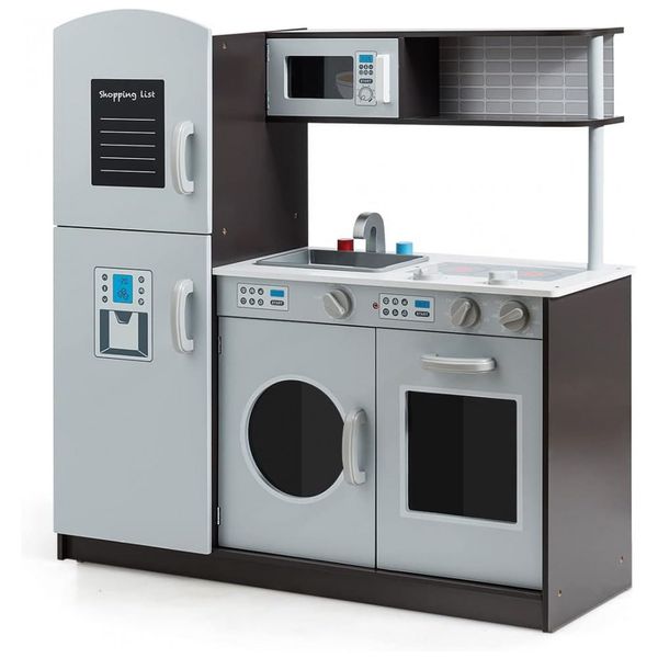 Cozinha de Brinquedo Realista em Madeira para Crianças de 3 Anos ou Mais, Costzon, Cinza 110v
