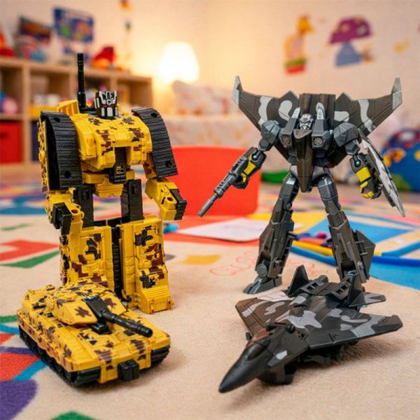 Brinquedo Boneco Robô Militar Transforma Em Veiculo Kit 2pçs