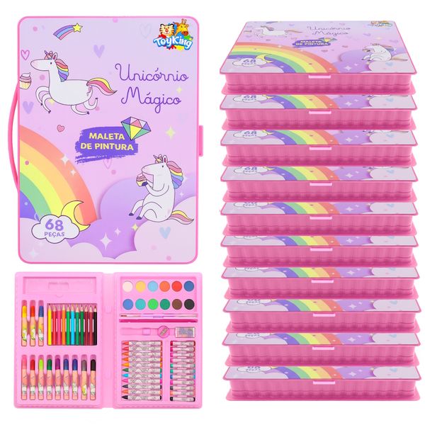 10 Estojo Pintura Infantil Unicórnio Mágico 68Pçs Atacado