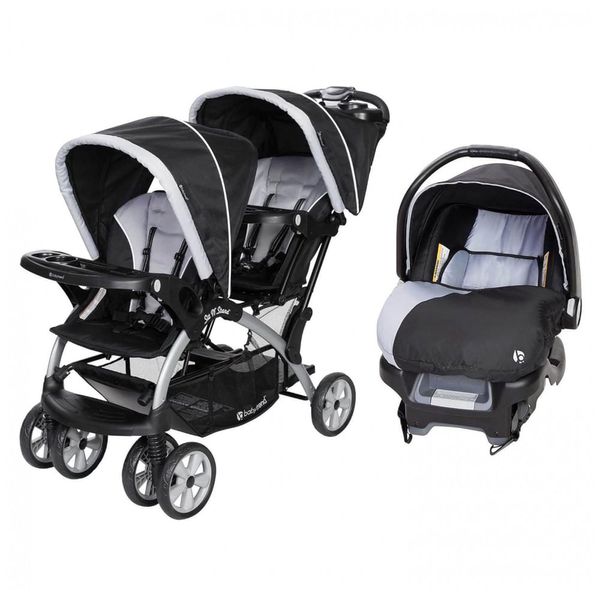 Carrinho de Bebê Duplo com Cadeira para Carro Baby Trend, Preto e Lilás