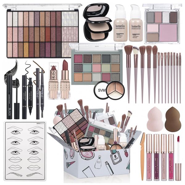 TooAemiS Kit Completo de Maquiagem All in One para Mulheres - Paleta de Sombras, Batom, Lápis para Sobrancelha, Delineador e Pincéis