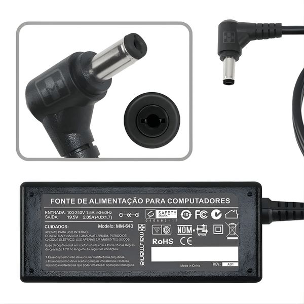 Fonte Compatível HP Compaq 19.5V 2.05A 4.0mm 1.7mm MM643