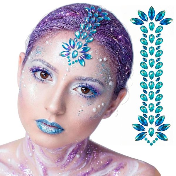 Maquiagem Carnaval Rosto Cabelo e Corpo Gemas Pedras Strass Auto Adesivas Azul