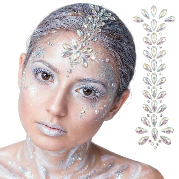 Maquiagem Carnaval Rosto Cabelo e Corpo Gemas Pedras Strass Auto Adesivas Branco