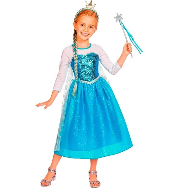 Vestido Elsa Frozen Infantil Fantasia Luxuosa com Capa Coroa M / Azul