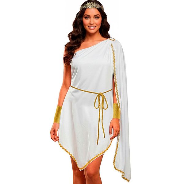 Fantasia Carnaval Feminina Mitologia Romana Olimpia Completa M / Branco