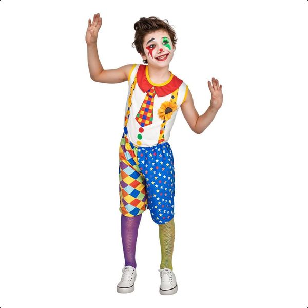 Fantasia Palhaço Infantil pra Menino Curta de Carnaval 2 a 12 anos P / Branco