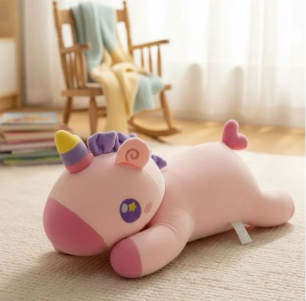 Pelúcia Unicórnio Grande Fofinho Deitado Antialérgico 53,5cm Rosa