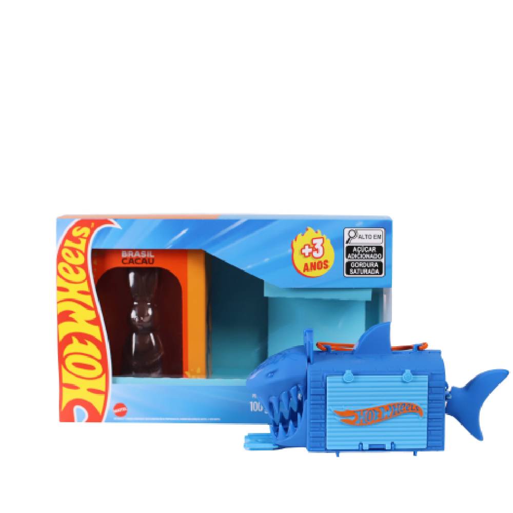 kit de pascoa lancador hot wheels e coelho ao leite 100g frente