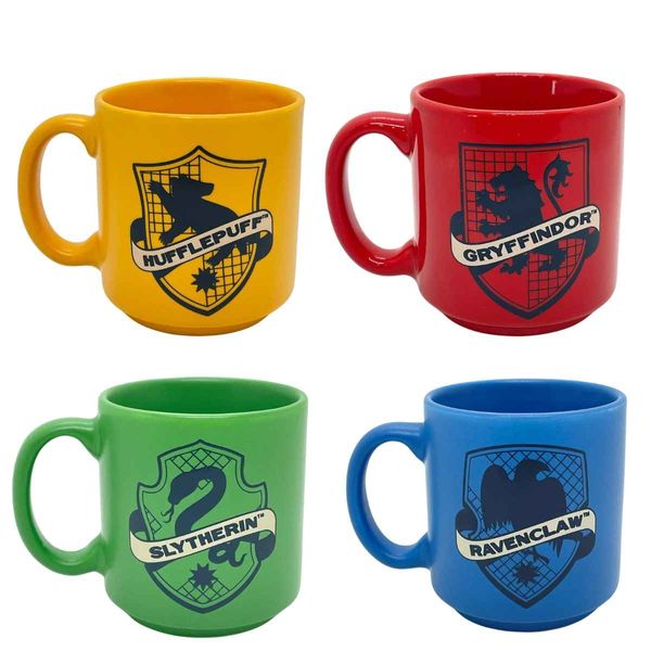 Kit 4 Mini Xícaras Canecas Harry Potter 100mL Original Zona Criativa - Hogwarts Sonserina Grifinoria Corvinal Lufa-Lufa