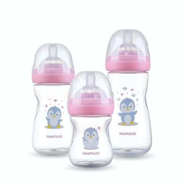 KIT 3 MAMADEIRAS SERENA PINGUIM ROSA 150 260 e 330ML - PIMPOLHO