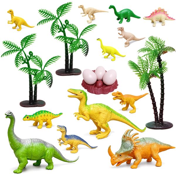 Coleção com 12 Bonecos Dinossauros Jurássicos Ovos Árvores Acessórios