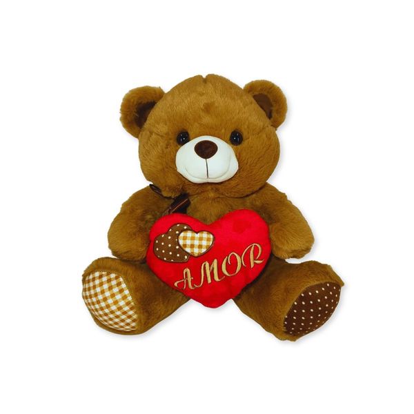 Urso de Pelúcia 33cm com Coração Bordado Amor Presente Romântico