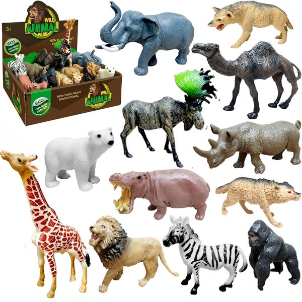 Caixa Com 12 Bichos De Plástico Animal World Animais Safari