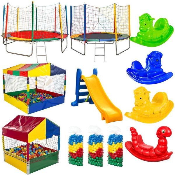 Kit Com Pula Pula Piscina De Bolinhas Escorregador Gangorra