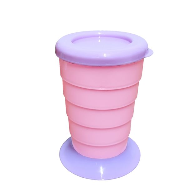 Copo Retrátil Antau Plástico 360ml Com Tampa E 18cm Altura Rosa