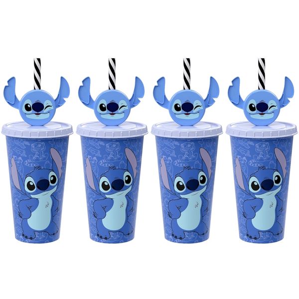 4 Copos Stitch com Decoração para Festa Infantil Lembrancinha