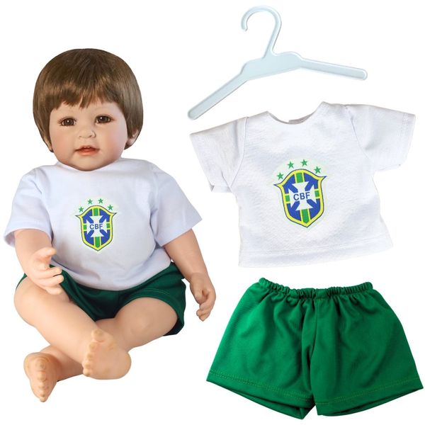 KIT ROUPA BONECA PARA REBORN - TORCEDOR BRASIL - 3 PÇS
