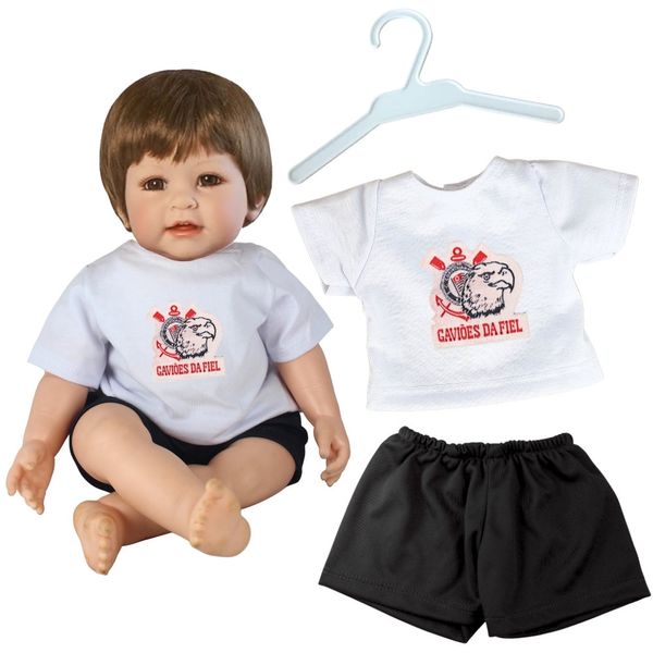 KIT ROUPA BONECA PARA REBORN - TORCEDOR CORINTHIANS - 3 PÇS