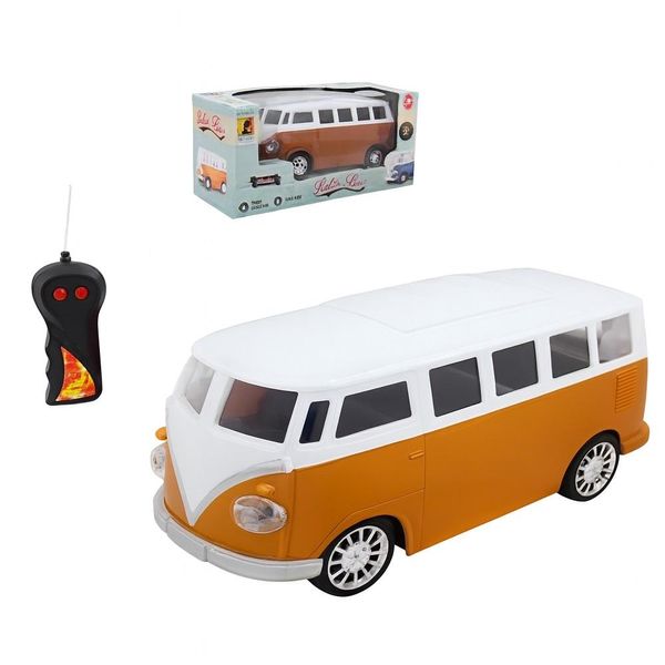 KOMBI CARRINHO RETRO CONTROLE REMOTO ACENDE FAROL LUMINOSO CLASSICOS BRINQUEDO INFANTIL LARANJA