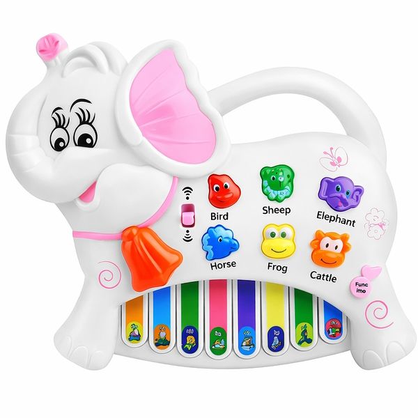 Brinquedo Pianinho Musical Baby Infantil Som Bichos Elefante Branco Bebê com Músicas