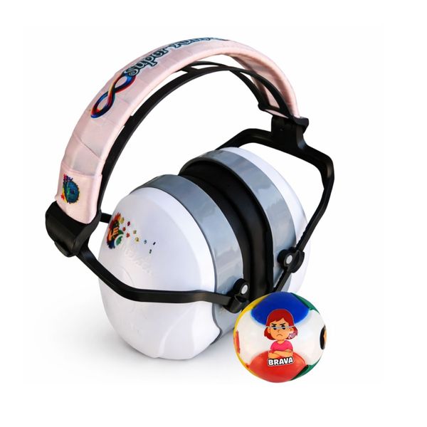 Abafador de Ruído Autismo 26dB Infantil Ajustável Arco Rosa + Bola Quebra-cabeça