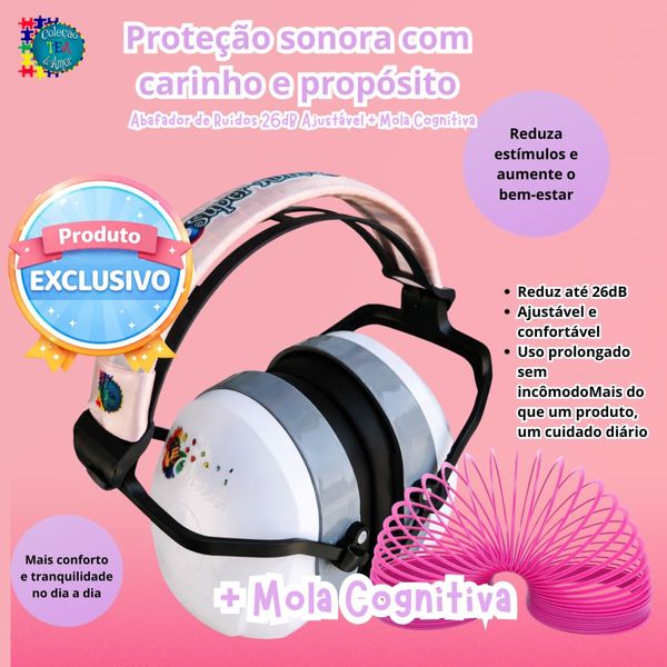 Abafador de Som para Autismo Infantil 26dB Com Arco Rosa e Mola Sensorial