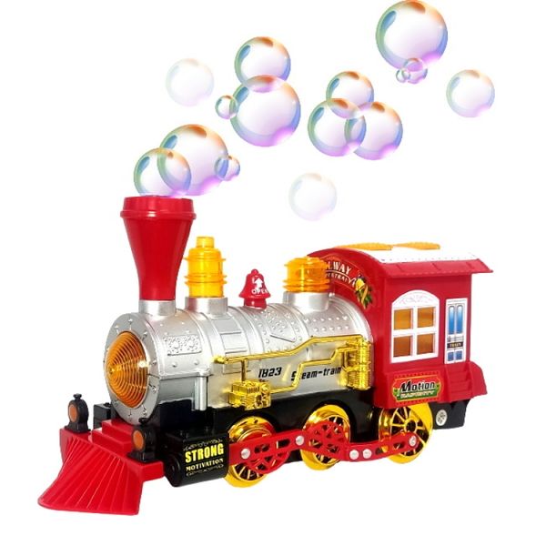 Trem Que Solta Bolhas De Sabão Com Luzes Som Bate E Volta Bolha De Sabão Vermelho E Prata