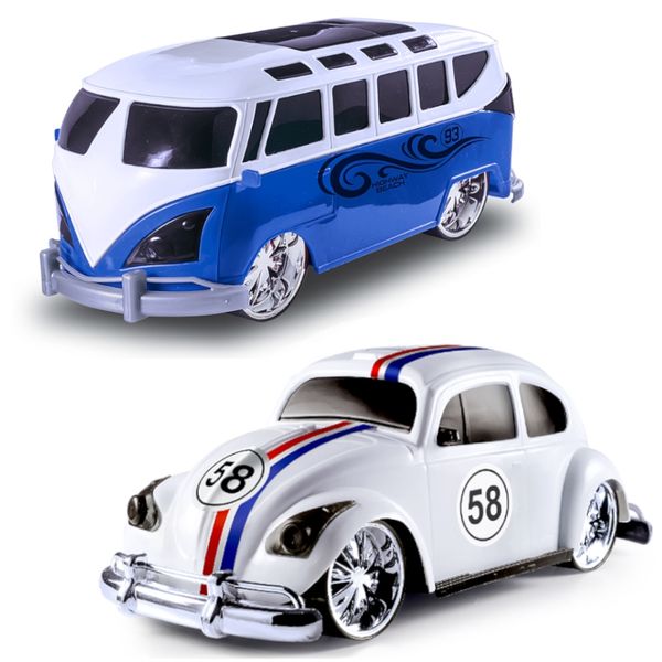 Kit de Carrinhos Fusca e Kombi Roda Livre Infantil Coleção Clássicos