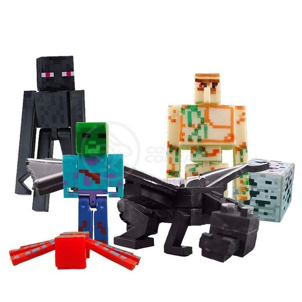 Kit 7 Cartela Minecraft Dragão Com 35 Bonecos + 7 Bloco verde