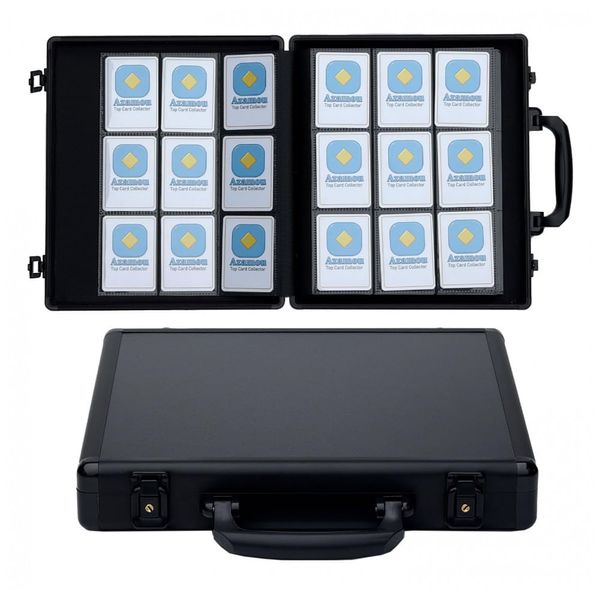 Álbum para Cartas Azamou Premium 9 Bolsos - Capacidade para 450 Cartas, Estojo Rígido com Trava, Preto