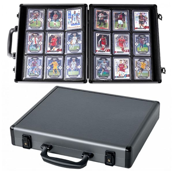 Álbum para Cartas Pokémon Azamou com Estojo Rígido, Capacidade para 216 Toploaders e 9 Bolsos para Cards 8x10 cm - Cinza