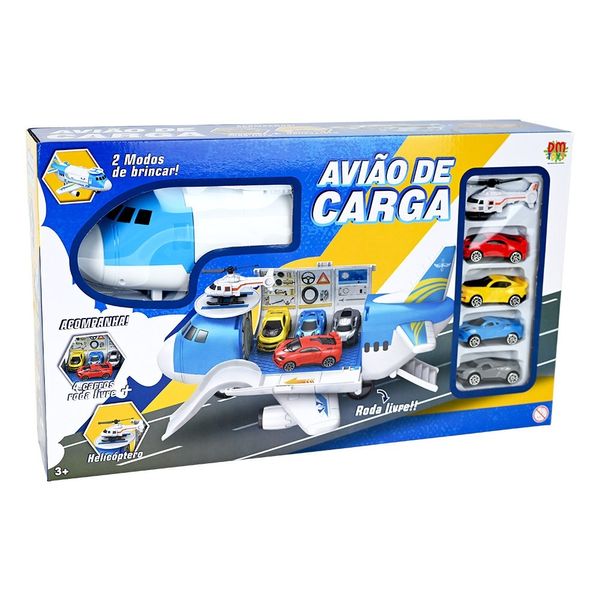 Avião de Carga 1 Helicóptero 4 Carrinhos DM Toys DMT6858