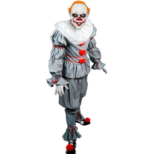 Fantasia It a Coisa Masculina Adulto de Halloween de Luxo Com Máscara do Palhaço P / Cinza